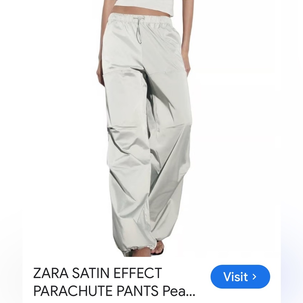 Zara Satin Effect Parachute Cargo Pants - Silver Gray